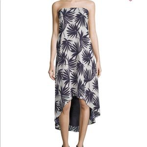 Palm print strapless high low dress